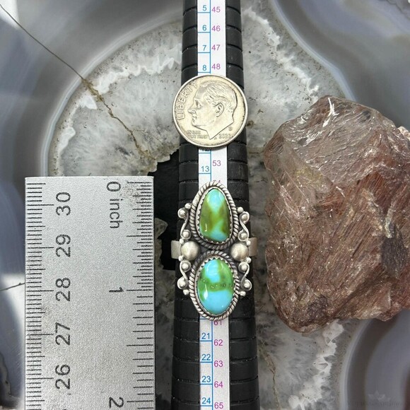 Sterling Southwestern Style 2 Sonora Gold Turquoise Adjustable Ring For Women #6 - Picture 9 of 10